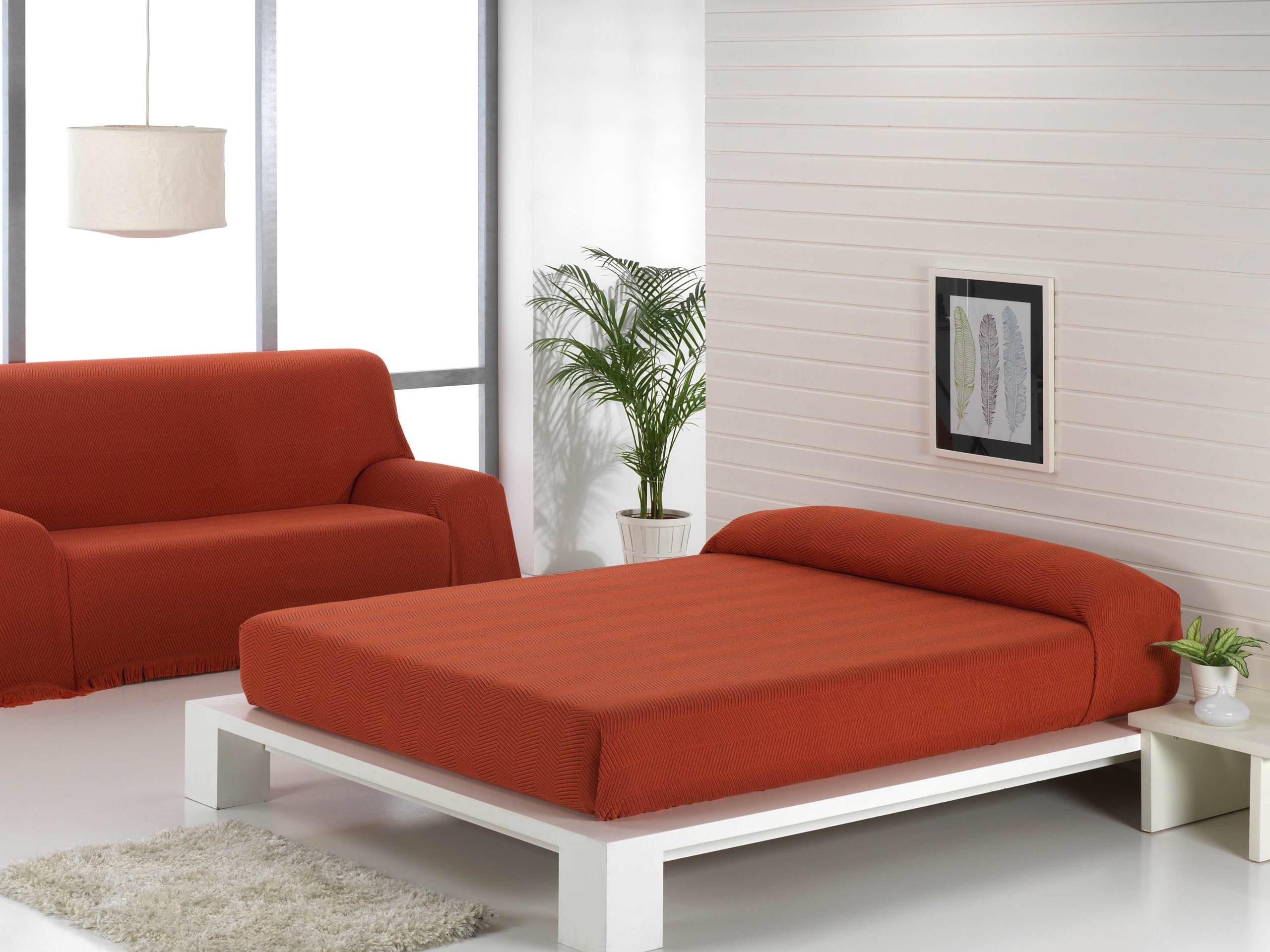 Colcha Multiusos Espiga Naranja Granate para cama, sofá, sillón.